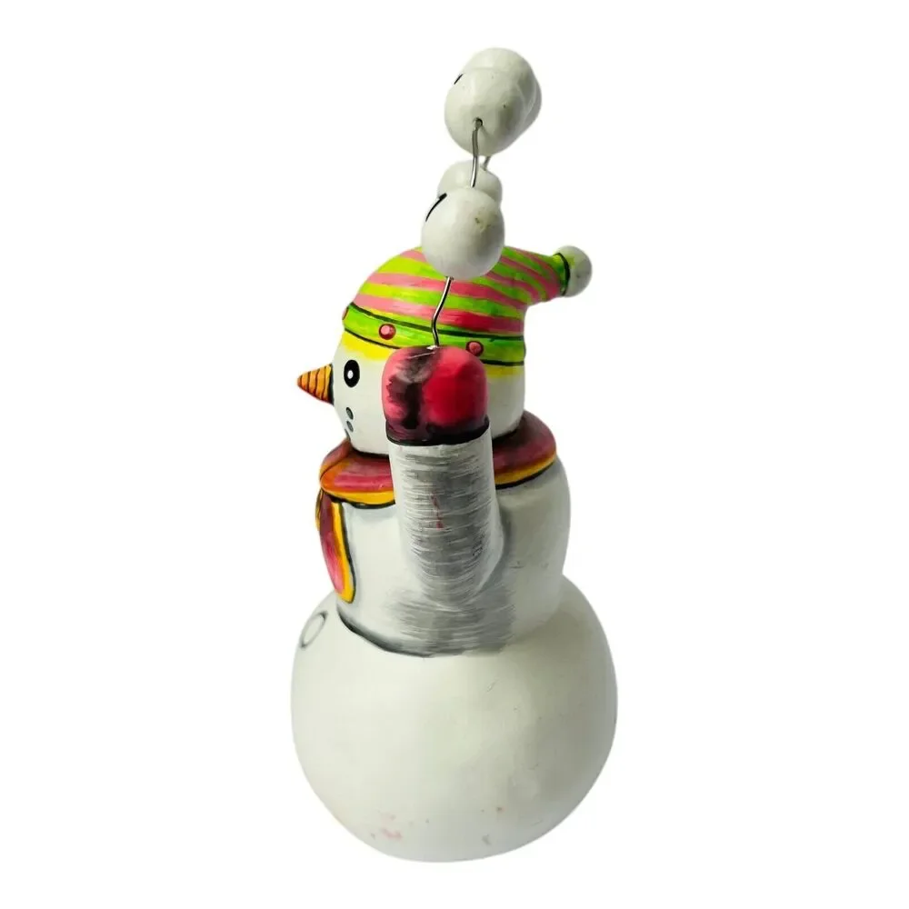 Contemporary Hand Painted Wooden Snowman Wired Peace Fair Trade Whimsical Figure